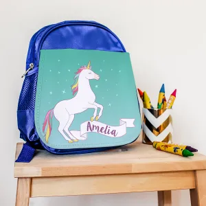 Children's Personalised Unicorn Teal Backpack
