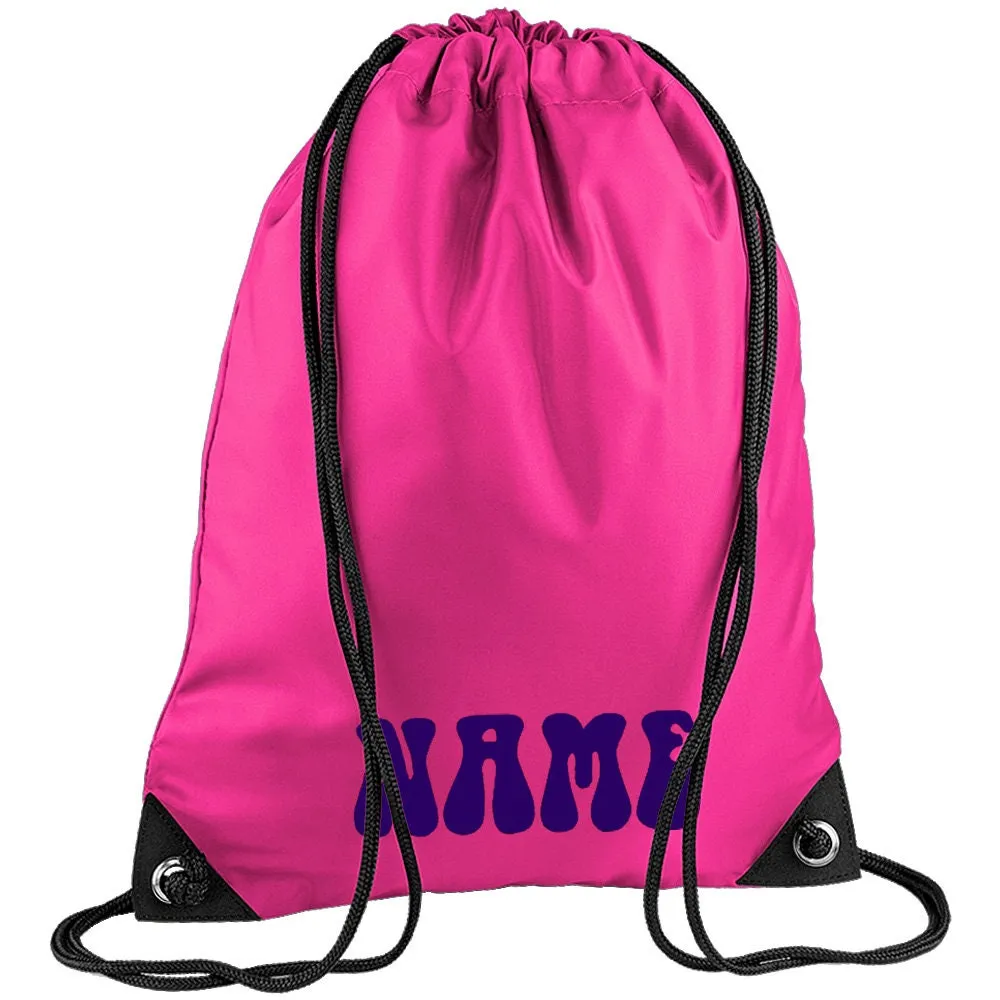Embroidered 70s Text Personalised PE Bag, Kit Bag Drawstring Bag
