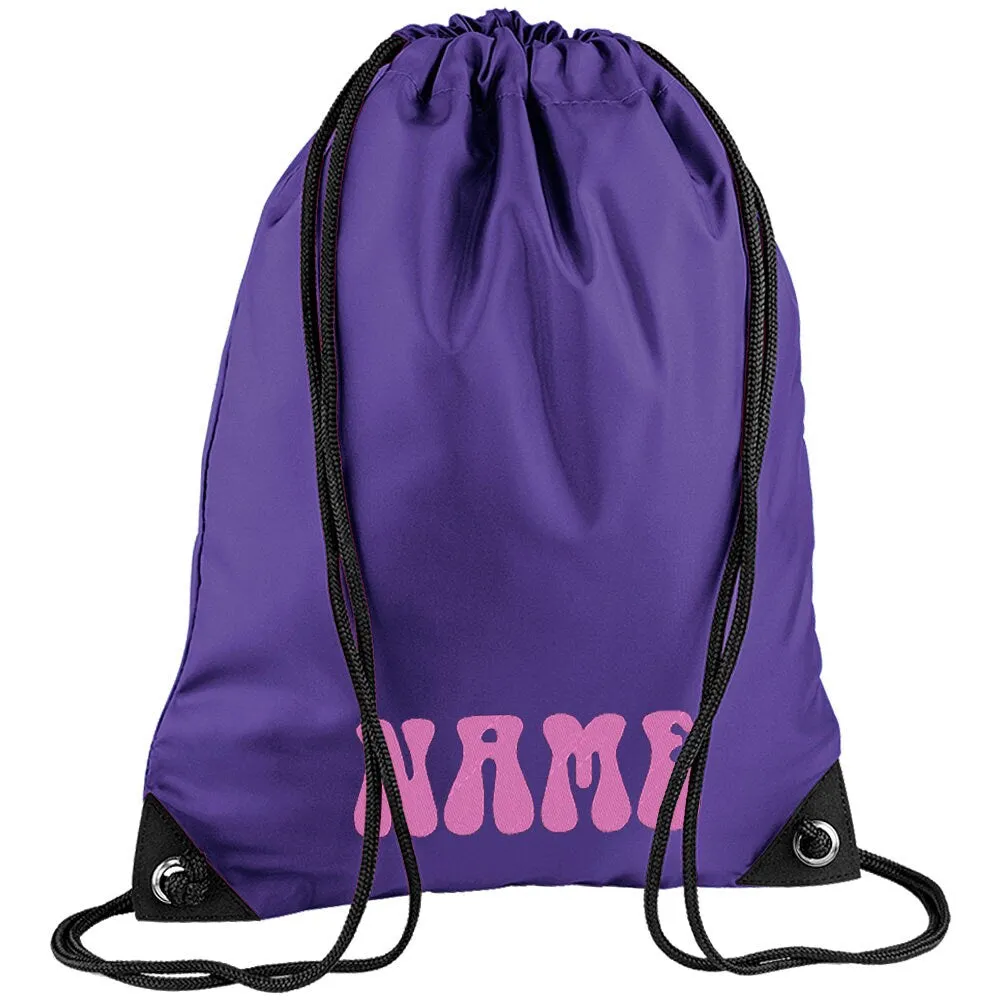 Embroidered 70s Text Personalised PE Bag, Kit Bag Drawstring Bag