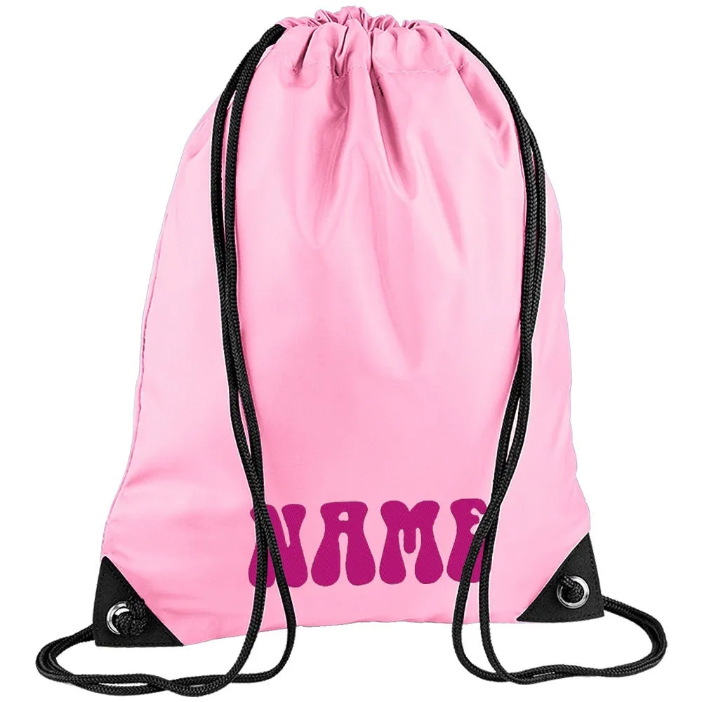 Embroidered 70s Text Personalised PE Bag, Kit Bag Drawstring Bag