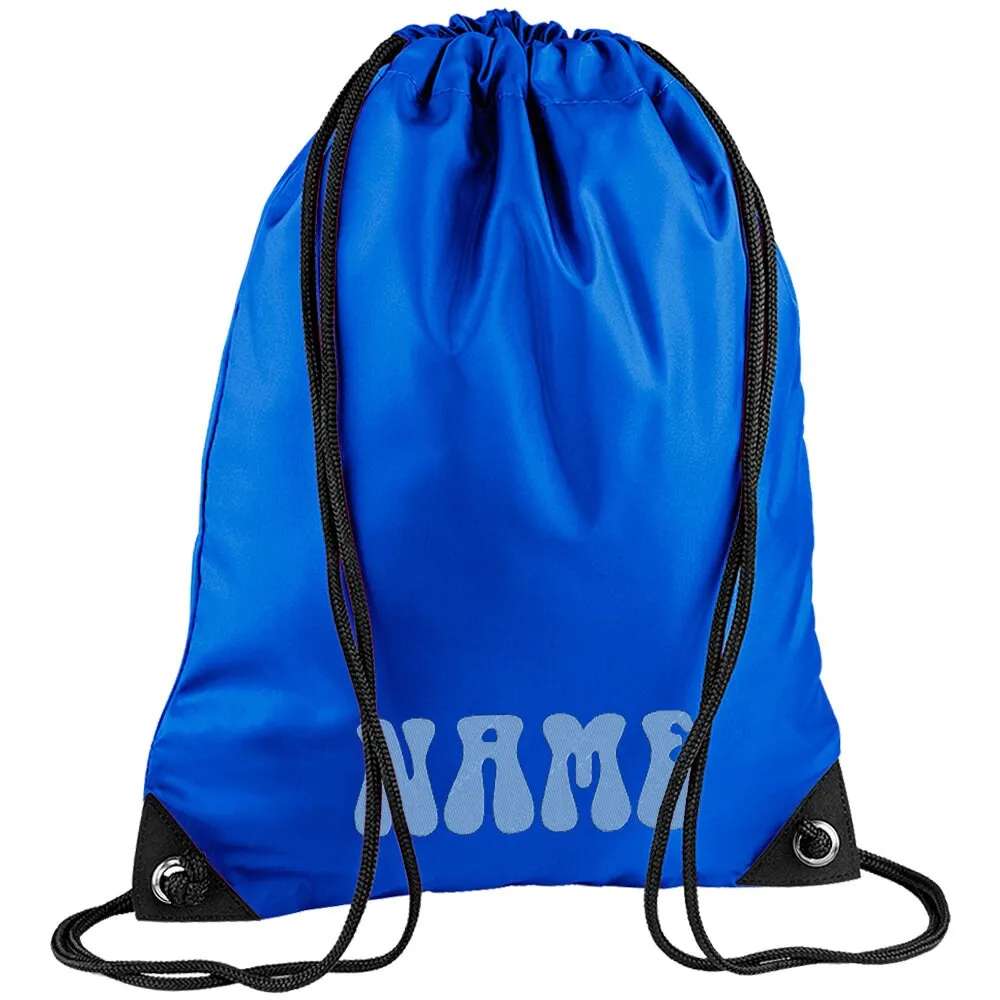 Embroidered 70s Text Personalised PE Bag, Kit Bag Drawstring Bag