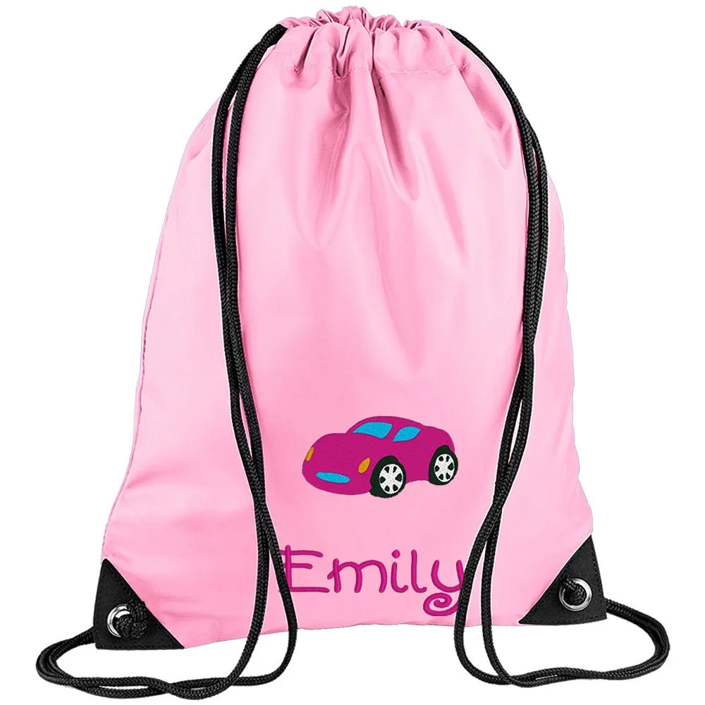 Embroidered Car Personalised PE Bag, Kit Bag Drawstring Bag