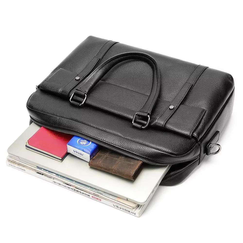 Luxury Leather Double Compartment Organizer Business Briefcase