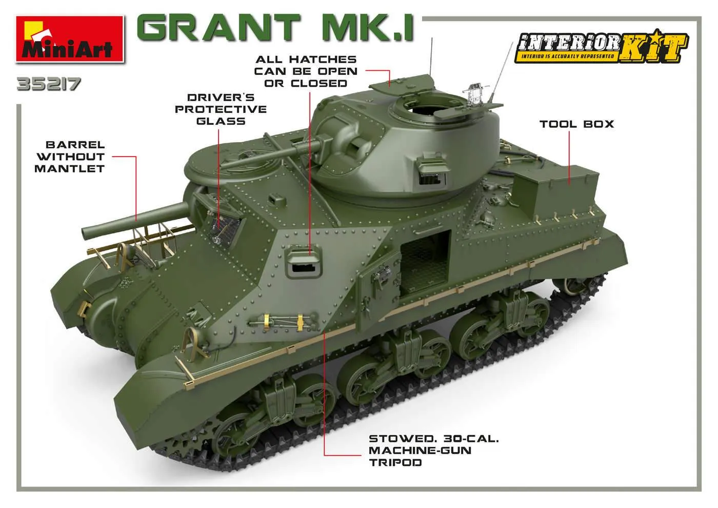 MiniArt Military 1/35 M3 Grant Mk1 Tank w/Full Interior (New Tool) Kit