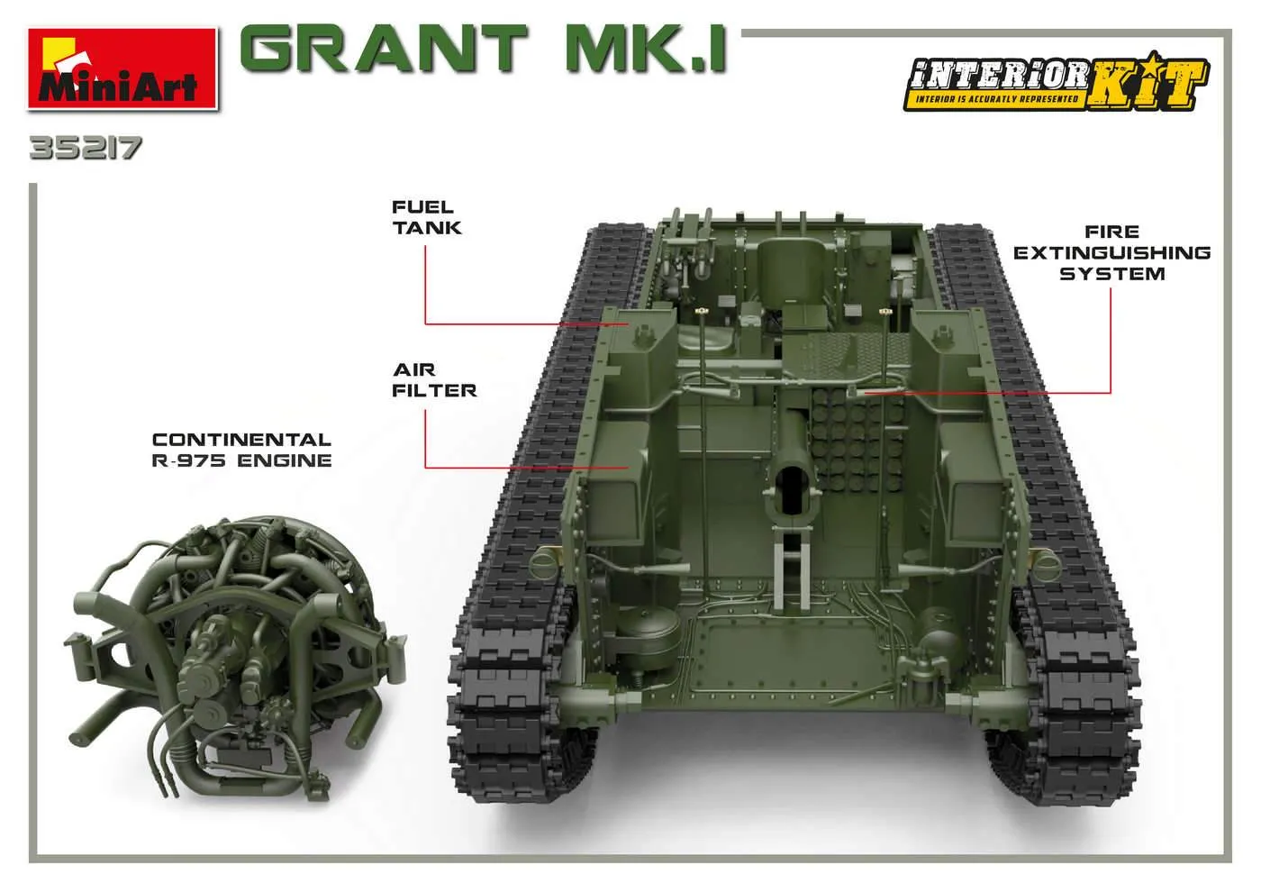MiniArt Military 1/35 M3 Grant Mk1 Tank w/Full Interior (New Tool) Kit